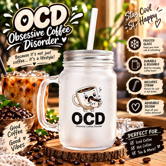 "OCD Coffee" Mason Jar Tumbler — Funny Coffee Lover Travel Mug