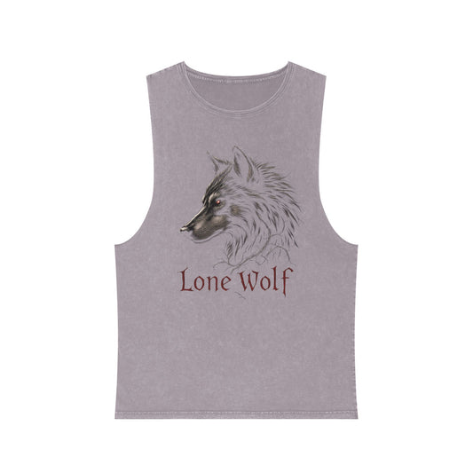 "Lone Wolf" Tank Top — Stonewash Wolf Graphic Muscle Tee
