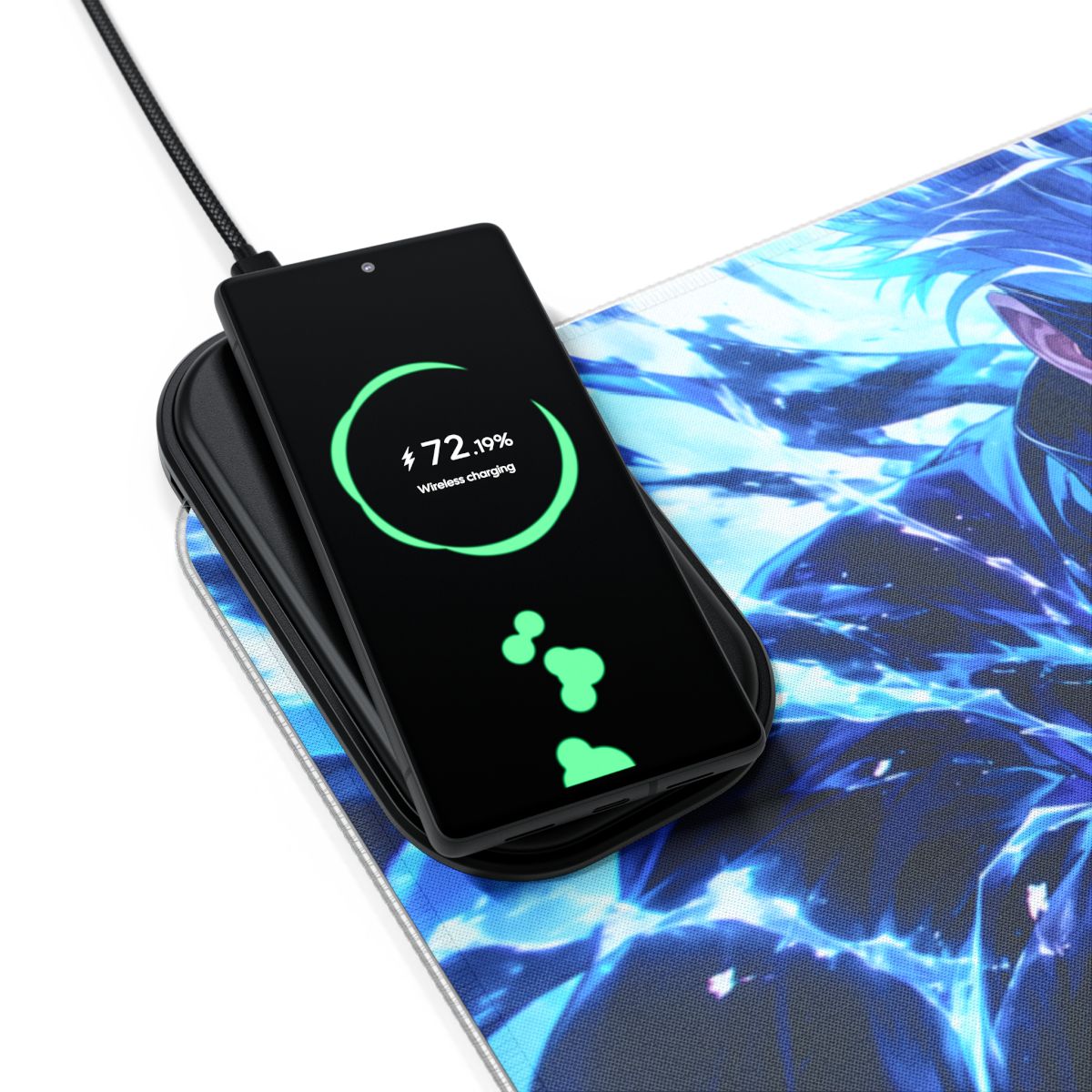 "Gojo" LED Gaming Mouse Pad with Wireless Charger – Anime Blue Energy Design