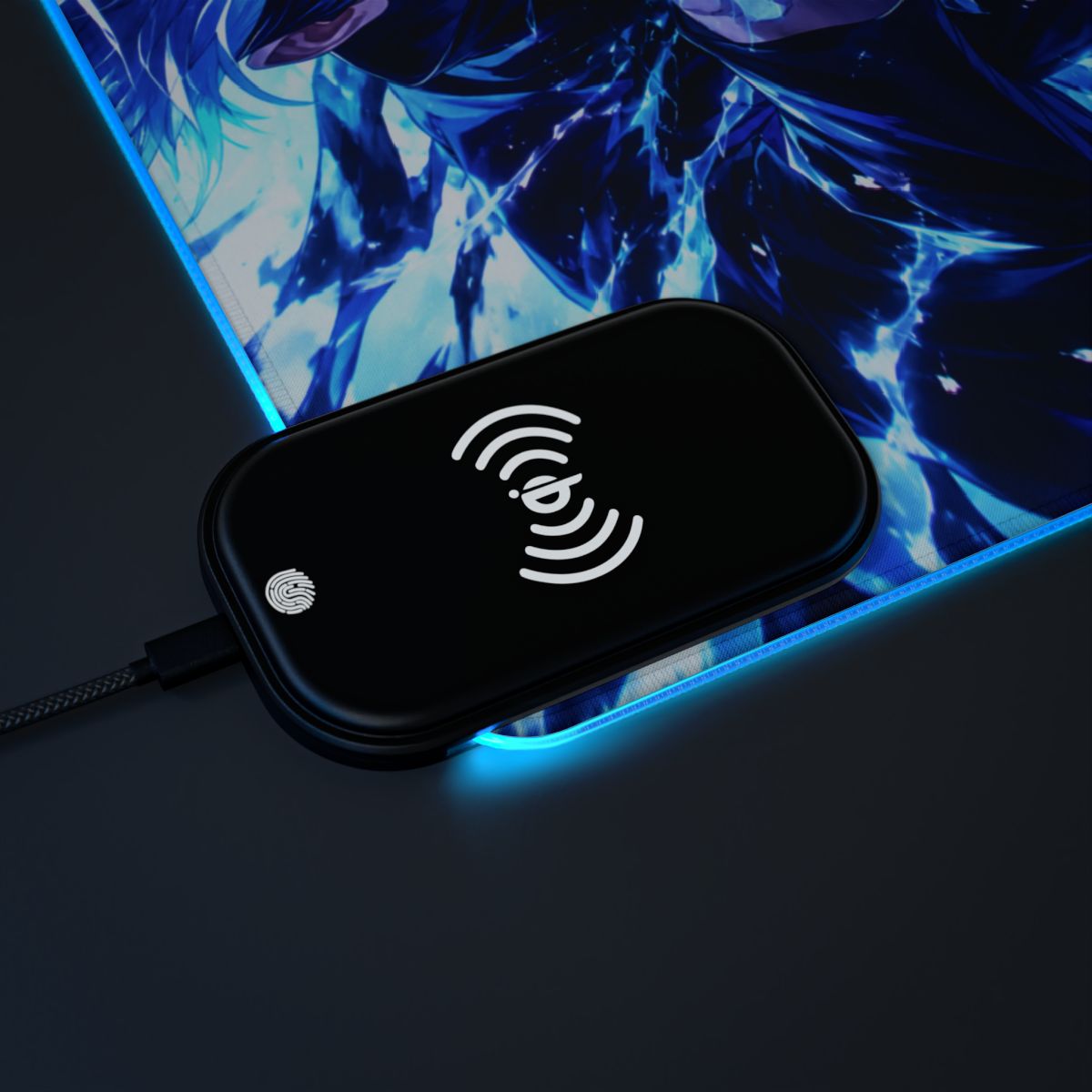 "Gojo" LED Gaming Mouse Pad with Wireless Charger – Anime Blue Energy Design