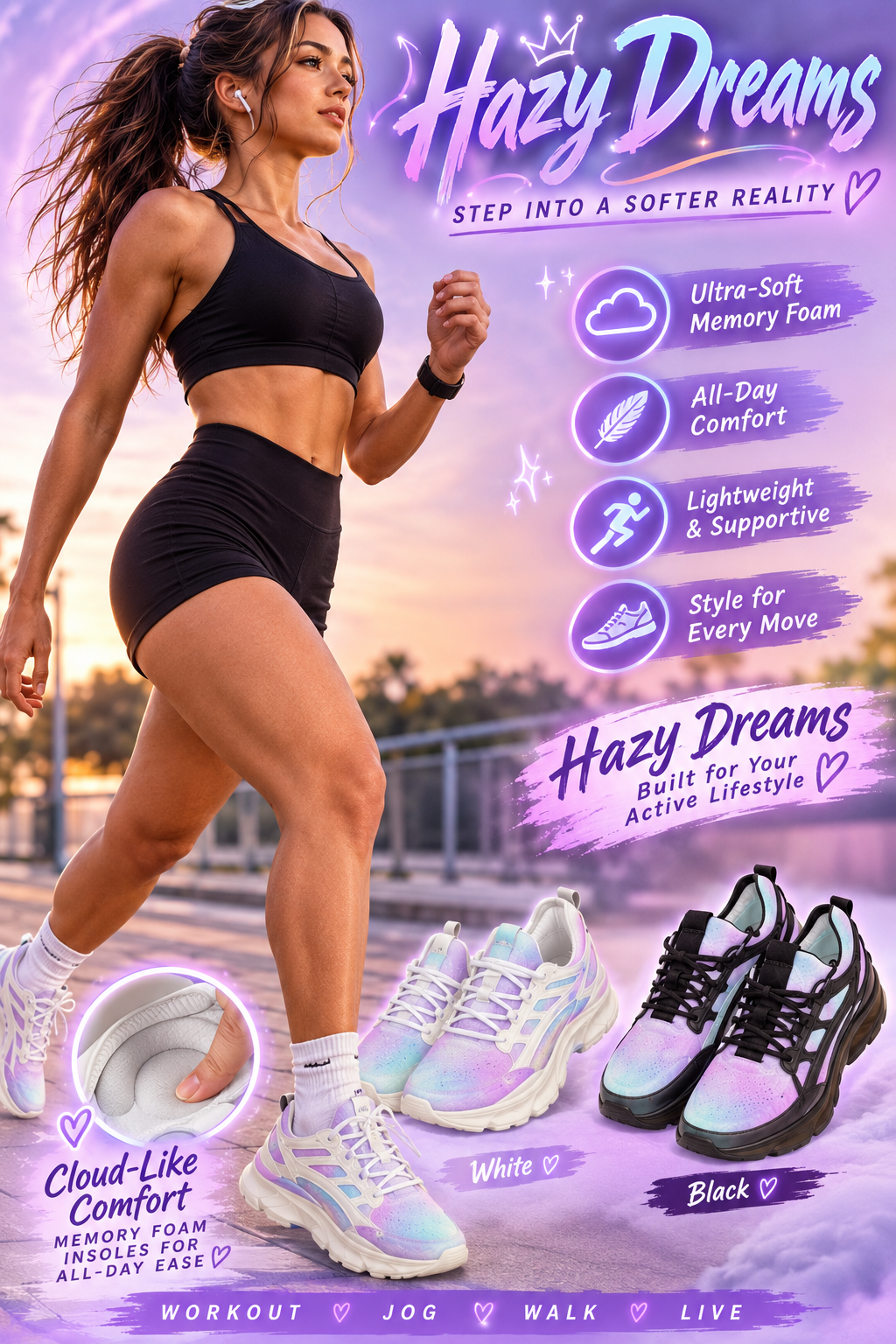 "Hazy Dreamz" Sportswear, Sneakers, Workout And Johging, Stylish Design